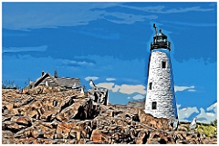 Wood Island Lighthouse Over Rocky Shore - Digital Pinting